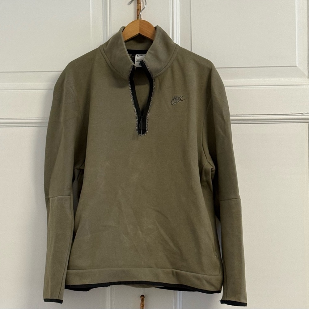 Nike Women’s Quarter Zip Pullover – Olive Green – Textured Logo – XL